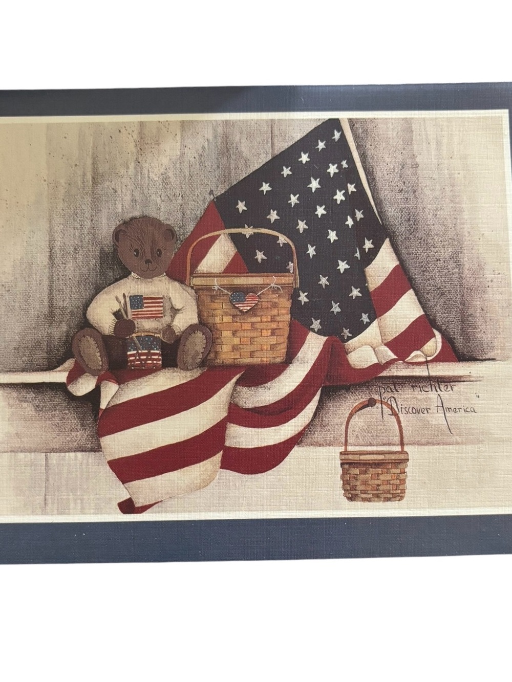 VTG Pat Richter Original Patriotic Notecards 12CT Americana Flag & Teddy Bear
